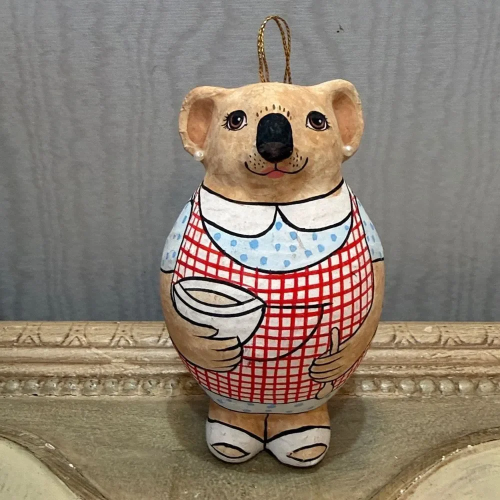 Vintage Baker Koala Bear Ornament Round Belly Papier Mache Hand Crafted Bakery